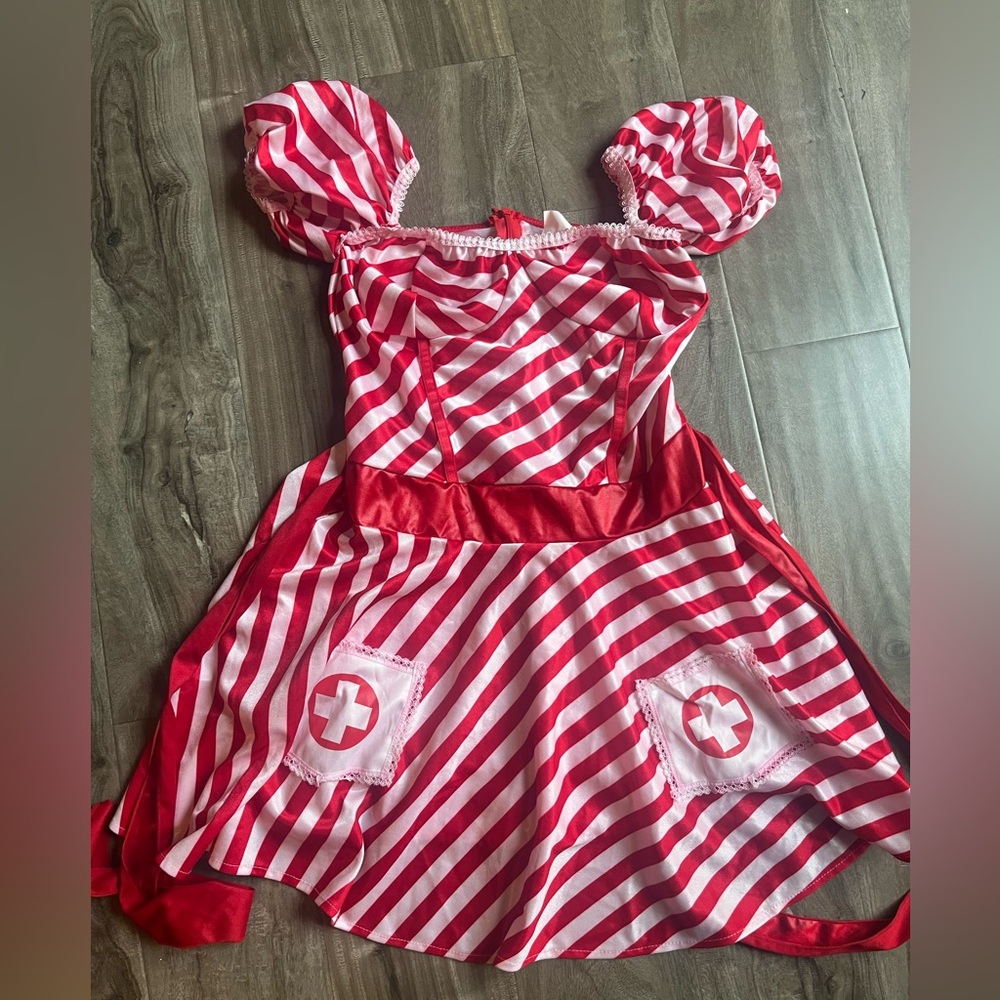 Red and White Striped Nurse Costume for Adults from Leg Avenue